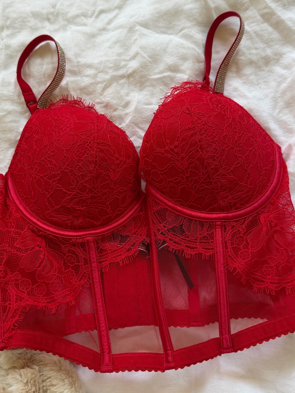 Victoria's Secret Red Lace Longline Bustier Bra